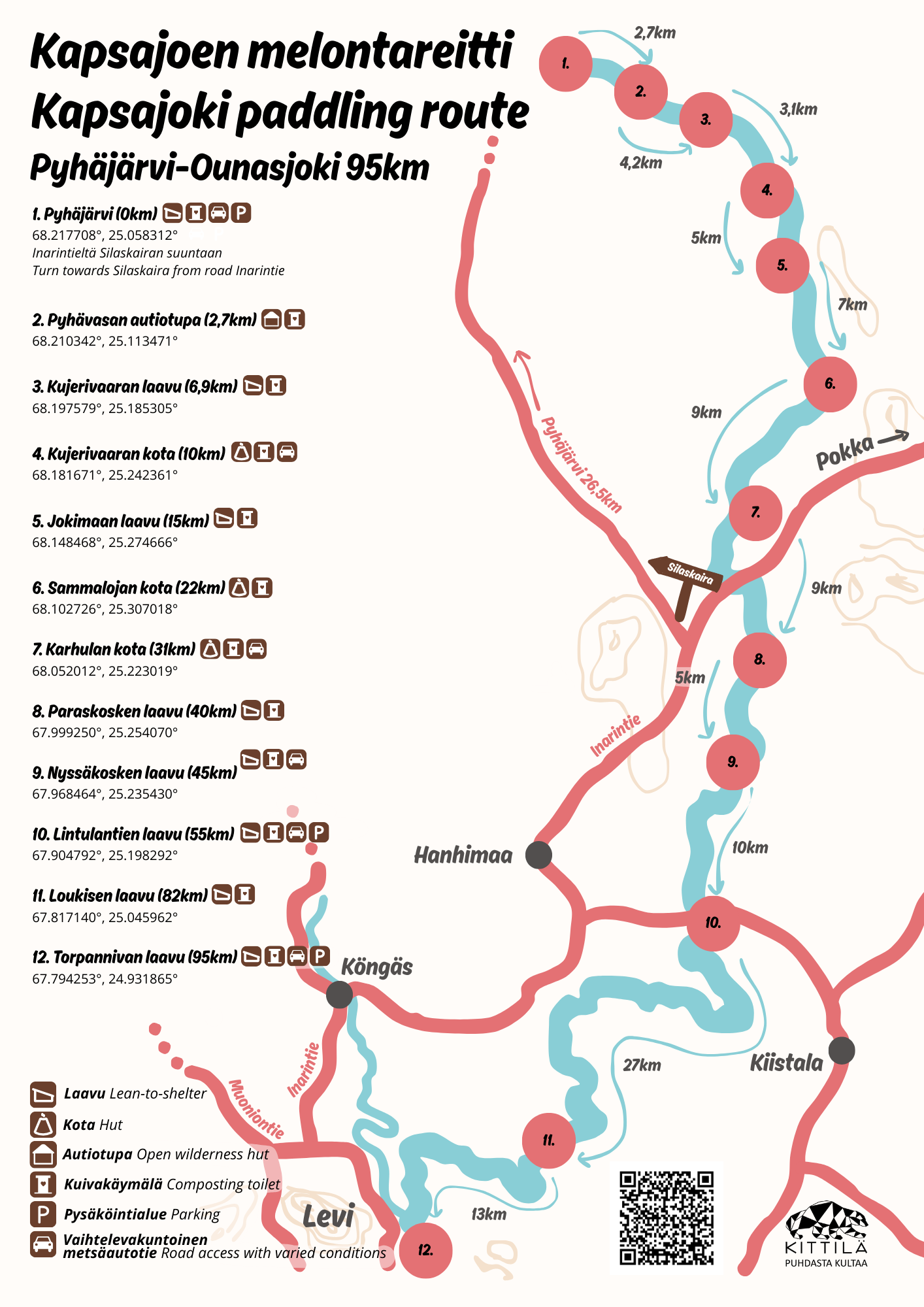 Kapsajoen vesiretkeilyreitin karttakuva