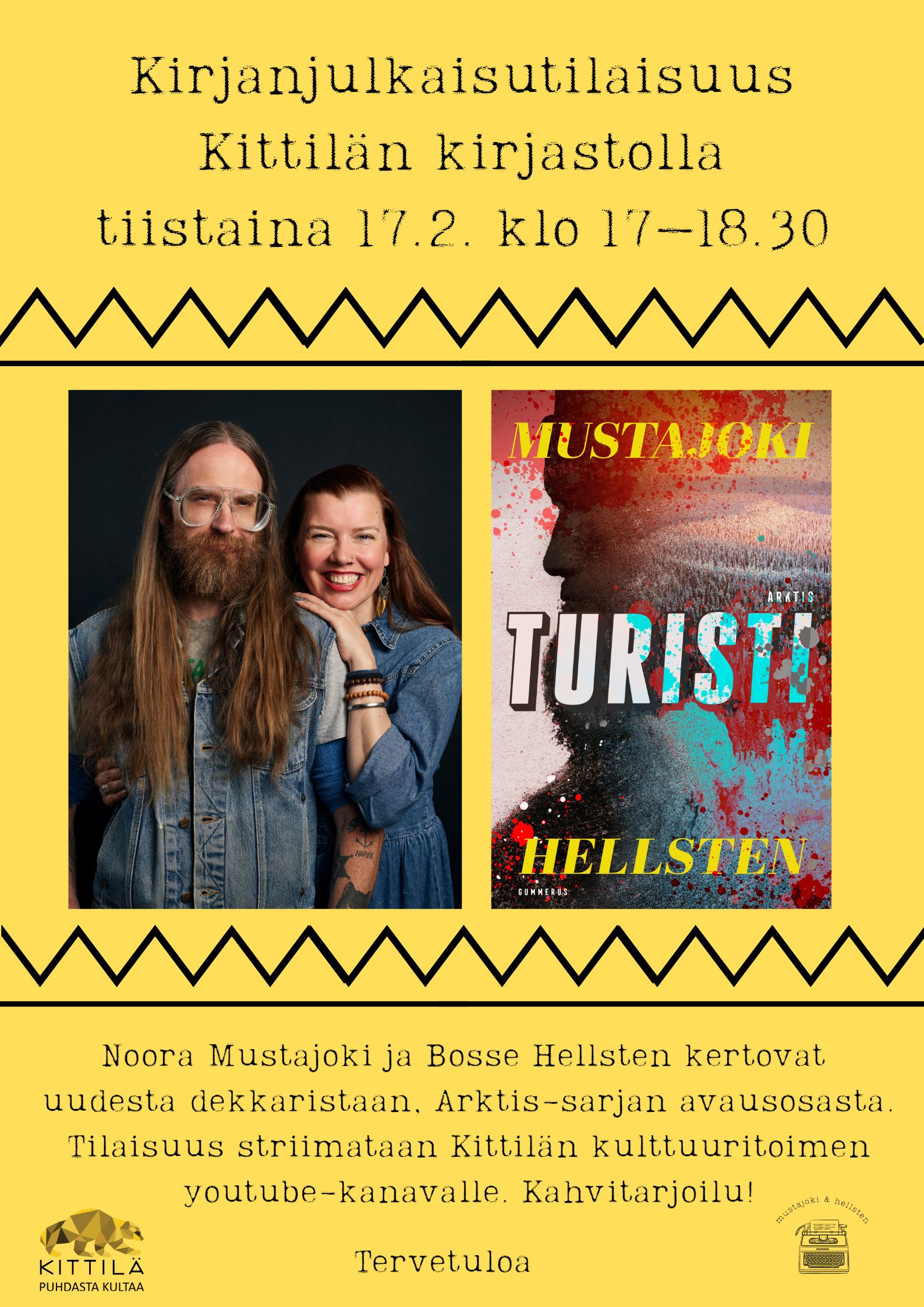 Kirjailijavieraat Mustajoki ja Hellsten