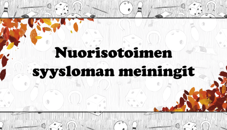 tekstiä, ruskan sävyisiä lehtiä kehyksen reunoilla