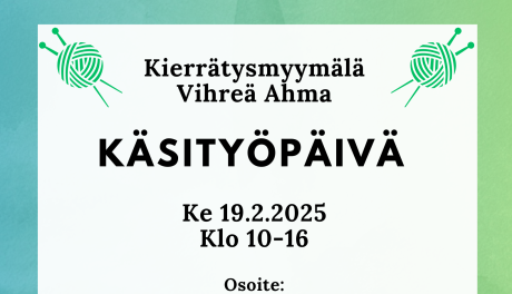 käsityöpäivä-kierrätysmyymälä vihreä ahma