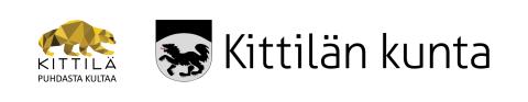 Kunnan ahma-logo, jonka alla teksti Kittilä - Puhdasta kultaa, ja kunnan vaakuna ja teksti Kittilän kunta