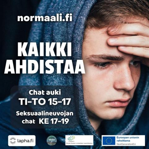 Normaali.fi Kaikki ahdistaa Chat auki ti-to 15.17 seksuaalineuvojan chat ke 17-19