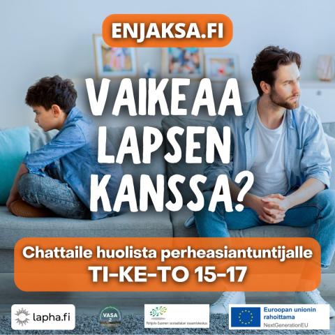 Enjaksa.fi vaikeaa lapsen kanssa? Chattaile huolista perheasiantuntijalle ti-ke-to 15-17