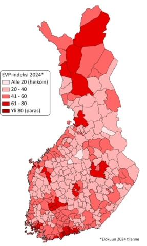 EVP-indeksi 2024 Suomen karttakuvana