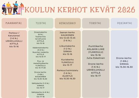 Koulun kerhot kevät 2026