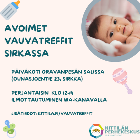Avoimet vauvatreffit sirkassa mainoskuva, samat tiedot tekstissä