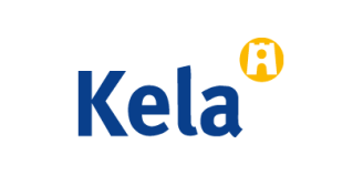 Kelan logo, teksti Kela