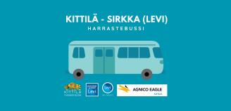 harrastebussi-kuva, logot Kittilä, Alppikoulu, Levi Ski Resort ja Kittilän kaivos