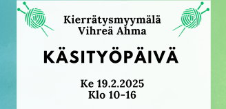 käsityöpäivä-kierrätysmyymälä vihreä ahma