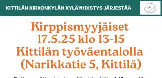 Kirppismyyjäiset 17.5.25 klo 13-15 Kittilän työväentalolla (Narikkatie 5, Kittilä) Salissa pääset tekemään löytöjä yli 10 myyjän myyjäispöydistä ja työväentalon kahvion puolella pääsee ostoksille 9B:n kahvioon sekä ostamaan Sushi&Suklaan take away herkkuja. Tervetuloa!