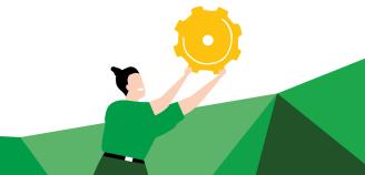 Piirroskuva, jossa ihminen pitää käsissään suurta ratasta.