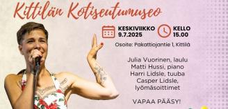 Mainoskuva Tuubakimalainen-yhtyeen konsertista heinäkuussa 2025, mukana laulaja Julia Vuorinen