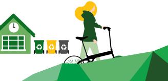 Piirroskuva nuoresta pyörän kanssa