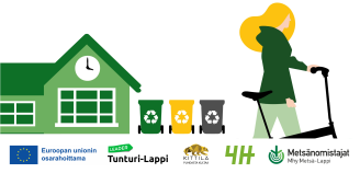 Kuvituskuva, jonka alareunassa EU:n osarahoittama-tunnus sekä Leader Tunturi-Lapin, Kittilän kunnan, 4H:n sekä Metsänhoitoyhdistys Metsä-Lappi ry:n logot. 