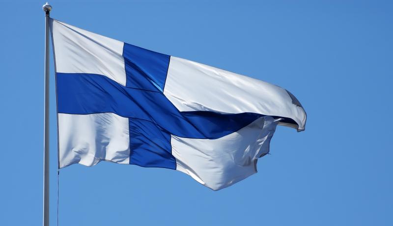 Suomen lippu sinistä taivasta vasten, kuvituskuva