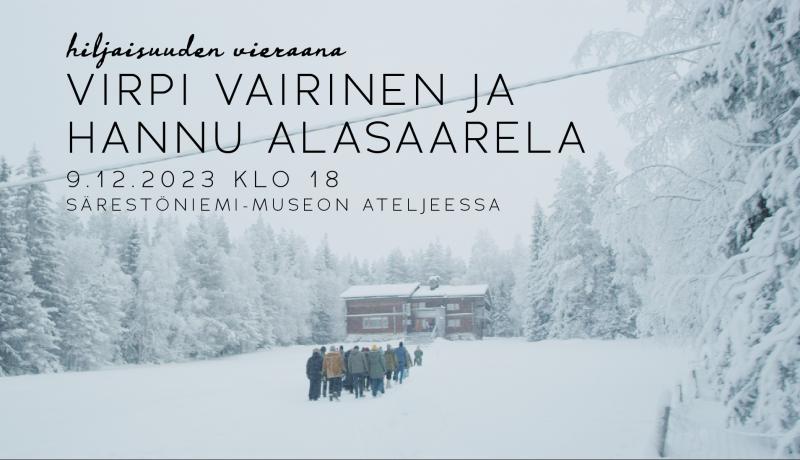Särestöniemi-museon Ateljeen talvikuva, jossa ihmisiä kävelemässä kohti rakennusta