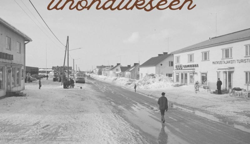 Mustavalkoinen kuva Kittilän Valtatiestä keväällä 1967