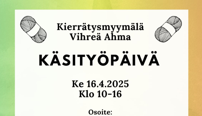 käsityöpäivä kirerrätysmyymälä vihreä ahma 