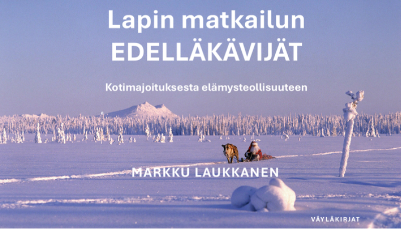 Kirjan kansi tunturimaisema, jossa poro vetää reessä istuvaa joulupukkia.